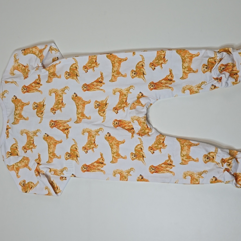 Mud Pie White and Orange Dog Print Footie - Picture 3 of 4